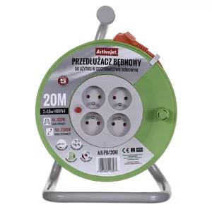Extension reel cord ActiveJet AJE-PB/20M, 20 m cable, 4 Type E/F sockets, indoor, 230 V