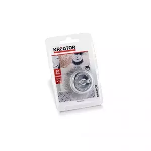 Vītnes birste uz vārpstas 50 mm KREATOR KRT150102 — tērauda sari, vārpstas uzgalis