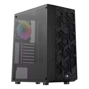 Datora korpuss Midi Tower AEROCOOL Hive-G-BK-v3 — melns, atbalsta ATX/Micro-ATX/Mini-ITX, 3x2.5" un 2x3.5", aizmugurē 120 mm
