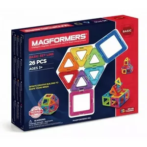 Magformers magnētisko būvbloku komplekts MAGFORMERS 26 gab. basic — ģeometrisks konstruktors