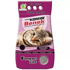 Clumping Cat Litter Super Benek Compact Lawenda 25 L, bentonite granules, lavender scent