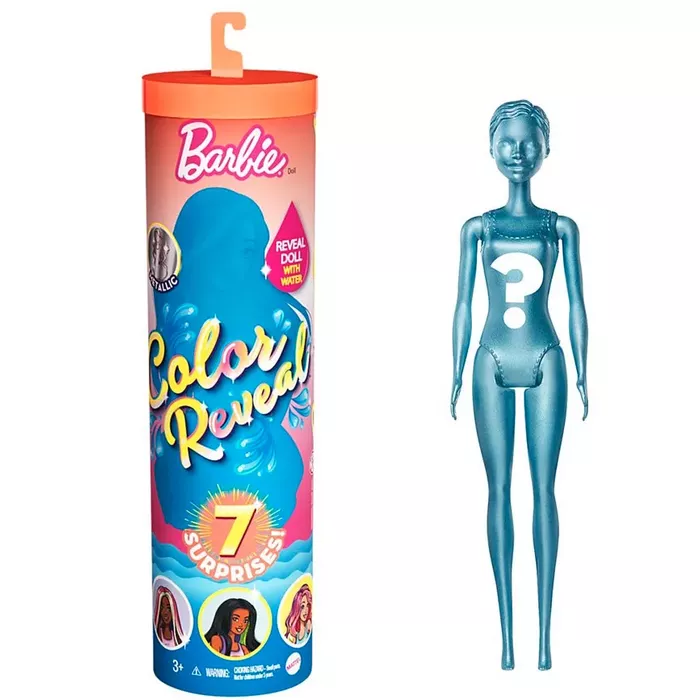 Barbie Color Reveal Doll with 7 Surprises: Water Reveals Doll's Look &  Creates Color Change on Face & Sculpted Hair; 4 Mystery Bags Contain  Surprise Wig, Skirt,…