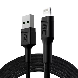 Lightning to USB-A cable Green Cell KABGC12, 2 m, Lightning – USB A, Black