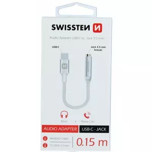 Audio adapter cable SWISSTEN USB-C to 3.5mm jack, 15 cm, Silver