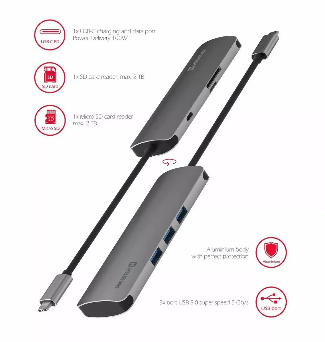 SWISSTEN SW-USBC-6IN1 USB-C хаб Photo 5