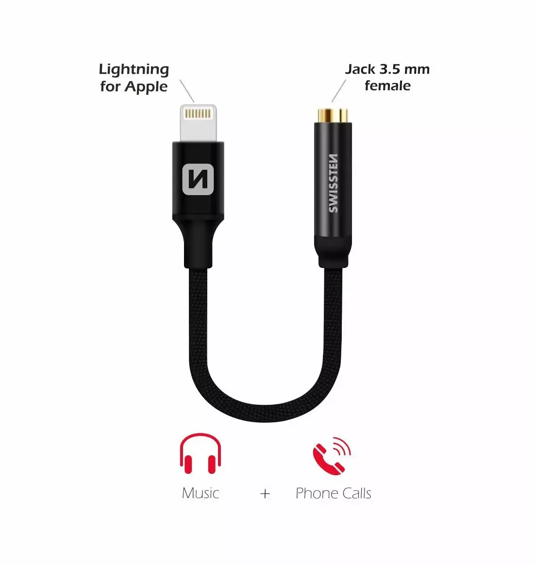 SWISSTEN Lightning uz 3.5 mm jack adapters SW-LIGHT-3.5MM-BK Photo 3