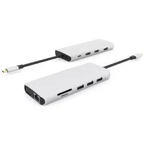 Interface hub eSTUFF ES623009 — USB 3.2 Gen 1 Type-C, HDMI, VGA, Gigabit Ethernet, 5000 Mbit/s, Grey