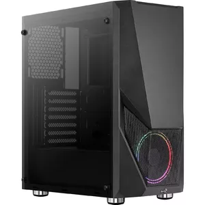 PC case AEROCOOL Zauron Midi Tower Black — Midi-Tower, side window, supports ATX/microATX/Mini-ITX, max GPU 32.5 cm, CPU cooler height 166 mm, 2x 3.5" bays, 4x 2.5" bays