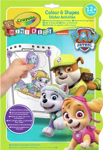 Crayola Mini Kids Paw Patrol Colour & Shapes activity book featuring 32 pages for creative learning and coloring