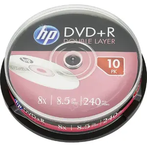 HP DRE00060 blank DVD+R 8.5 GB 8x write speed 120 min recording time 10-pack optical media
