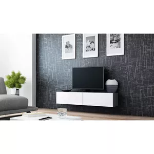 Тумба под TV Cama Meble VIGO 140, 1400×300×400 мм, серый корпус, белые глянцевые дверцы, MDF/древесно-стружечная плита