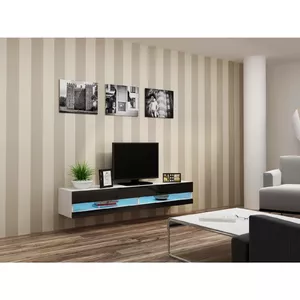 Тумба под ТВ Cama Meble VIGO NEW 30/180/40, белая столешница, черный глянец, 1800×400×300 мм