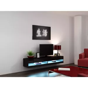 Тумба под TV Cama Meble VIGO NEW 30/180/40 — 1800×300×400 мм, 2 дверцы, 2 полки, черный глянец/мат