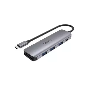 USB hub Unitek H1107C — USB 3.2 Gen 1 Type‑C host, HDMI, 2× USB 3.2 Gen 1 Type‑A, SD/MicroSD, 5000 Mbit/s, grey, aluminium