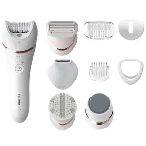 Эпилятор Philips 8000 series Epilator Series 8000 BRE740/10 для влажной и сухой эпиляции, 32 пинцета, аккумулятор, насадки для бритья и триммера, белый и розовый
