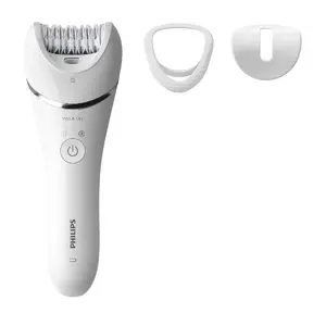 Philips 8000 Series BRE700/00 Wet and Dry Epilator with 32 Tweezers, 70400 RPM Rotational Speed and Rechargeable Battery in Silver and White