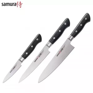 Samura PRO-S 3-Piece Knife Set with Paring 88mm, Utility 145mm, and Chef's Knife 200mm, AUS-8 Steel 58 HRC