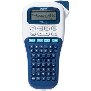Принтер этикеток Brother PT-H107B — термотрансферный, 180×180 DPI, 20 мм/с, ленты TZe 3.5/6/9/12 мм, ЖК-дисплей, питание AAA
