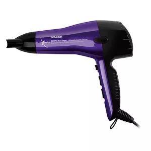 Fēns SENCOR SHD 6600V — 2000 W, 3 siltuma režīmi, 2 ātrumi, aukstā fāze, karājas cilpa (melns/violets)