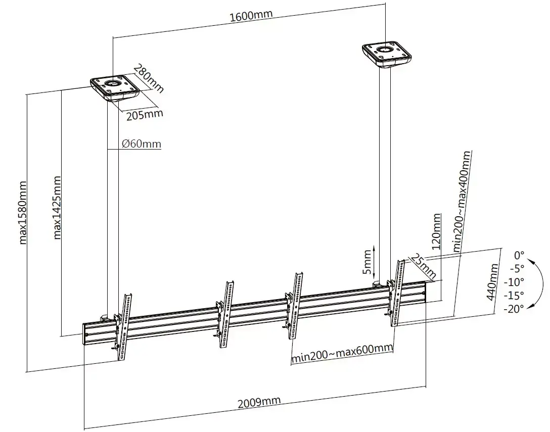 Dual Screen Ceiling Mount Equip 45"-55" Photo 5