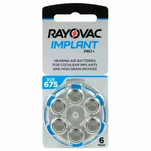 Baterija dzirdes aparātam Rayovac Implant Pro PR44 (izmērs 675) 1,45V — iepakojums 6 gab.