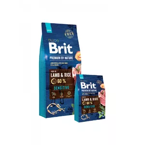 Сухой корм для собак Brit Premium by Nature Sensitive Lamb — 15 кг, ягнёнок и рис, 27% белка, 14% жира, для взрослых собак с чувствительным пищеварением