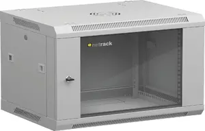 Network cabinet NETRACK 19" 6U 450mm depth, wall/hanging, glass door, grey, removable side panels
