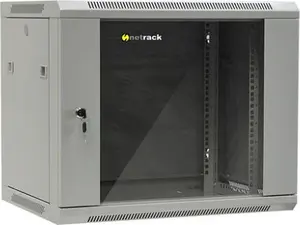 NETRACK 19" wall/hanging cabinet 9U 450 mm depth, glass door, grey, removable side panels