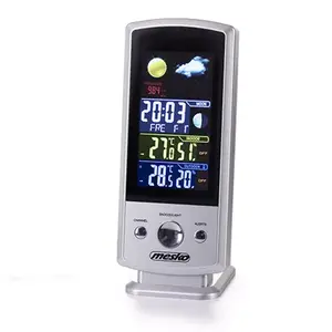 Weather station Mesko MS 1177 — silver housing, colorful digital display, remote sensor
