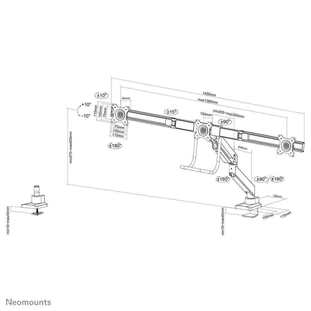 Desk Monitor Arm Neomounts NM-D775DX3WHITE Photo 12
