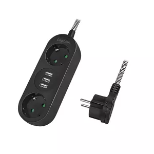 Удлинитель LogiLink LPS262U 1.5м 2 AC розетки Черный