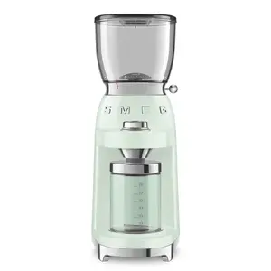 Кофемолка жерновая Smeg 50's Style CGF01PGEU пастельно-зеленая с коническими жерновами, емкостью 350 г, мощностью 150 Вт и 30 настройками помола