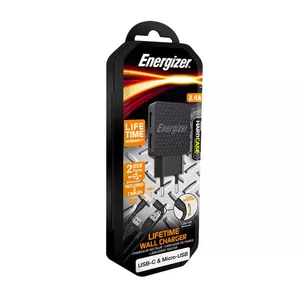 Energizer AC2BEULCMM PDA/mobīlo telefonu lādētājs Universāls Melns AC Ārējie