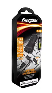 Auto lādētājs Energizer DC2CLLIM — piešķiltāja barošana, 2× USB 2.0, kabelis 1,2 m, melns