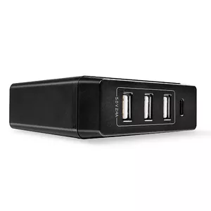 Lindy 4-port USB Type-C and USB-A Smart Charger with Power Delivery 72W, 100–240V, black