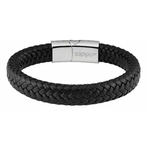 Bracelet Zippo braided leather 22 cm model 2.006.229, men's wristband, stainless clasp