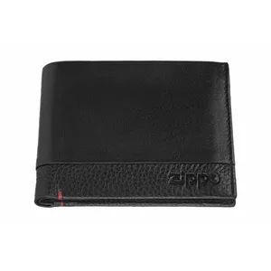 Leather tri-fold wallet Zippo Nappa Black – genuine leather, zip pocket