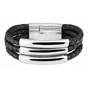 Bracelet Zippo braided steel and leather, 22 cm, model 2.006.235