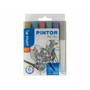 Marķieris Pilot Pintor Metal 6 gab. Apaļā uzgalis Zils Zelta Zaļš Rozā Sudraba Violets