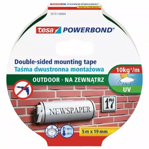 Divpusējā līmlente Tesa Powerbond Outdoor 5 m x 19 mm — laikapstākļiem noturīga montāžas lente