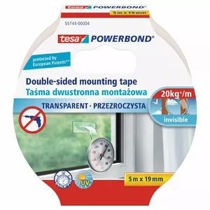 Tesa Powerbond abpusēja montāžas līmlente ārdarbiem, caurspīdīga, 5m x 19mm