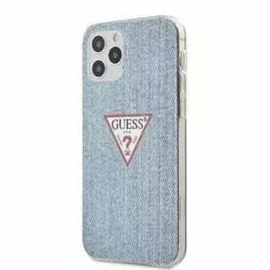 Чехол GUESS для iPhone 12 / 12 Pro — жесткая PC задняя панель, TPU бампер, джинсовый треугольный узор, светло-голубой