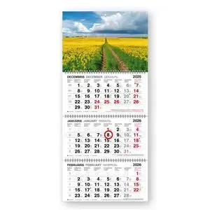 Wall calendar mobile serviss 2026 — Standard Black, four-part monthly layout, metal spiral binding, country landscape images