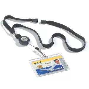 Durable textile cord for ID card lanyard, model 150-00745, black, single cord