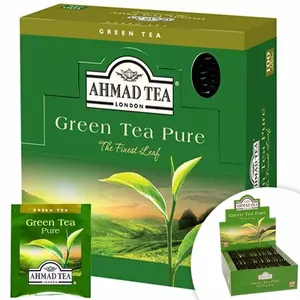 Чай Ahmad Green Pure — зелёный чай в пакетиках, 100 пакетиков, порционные саше