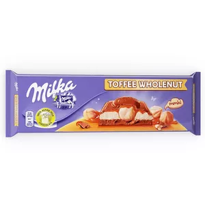 Šokolāde Milka Toffee Nuts 300 g — piena šokolāde ar karameli un lazdu riekstiem