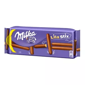 Cookie pack Milka Lila Stix 112 g — chocolate-coated biscuit sticks, 112 g