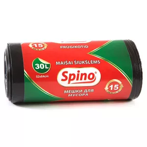 Atkritumu maisi SPINO, tilpums 30 L, 15 gab., 33 mkr, LDPE, 52 x 64 cm, melnā krāsā