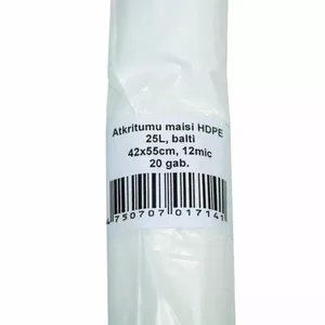 Atkritumu maisi , tilpums 25 L, 42x55 cm, 20 gab./rullī, HDPE, 12 mic, balti