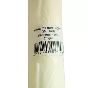 Atkritumu maisi , tilpums 35L, 55x68cm,  20 gab./rullī, HDPE, 12 mik, balti